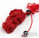 Cinnabar pendant,14*20*26mm beast with chinese knot,Red,Sold by each