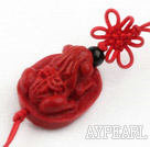 Cinnabar pendant,12*15*30mm frog with chinese knot,Red,Sold by each