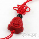 Cinnabar pendant,12*15mm Buddha with chinese knot,Red,Sold by each