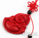 Cinnabar pendant,10*35mm Buddha with chinese knot,Red,Sold by each