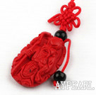 Cinnabar pendant,6*24*45mm Longevity with chinese knot,Red,Sold by each.
