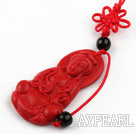Cinnabar pendant,6*24*45mm Kwan-yin with chinese knot,Red,Sold by each.