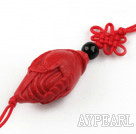 Cinnabar pendant,16*30mm corn with chinese knot,Red,Sold by each.
