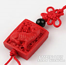Cinnabar pendant,20mm Chinese zodiac with chinese knot,Red,Sold by each.