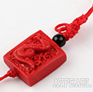 Cinnabar pendant,20mm Chinese zodiac with chinese knot,Red,Sold by each.