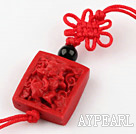 Cinnabar pendant,20mm Chinese zodiac with chinese knot,Red,Sold by each.