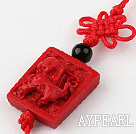 Cinnabar pendant,20mm Chinese zodiac with chinese knot,Red,Sold by each.