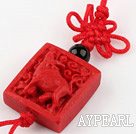 Cinnabar pendant,20mm Chinese zodiac with chinese knot,Red,Sold by each.