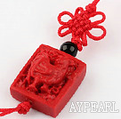 Cinnabar pendant,20mm Chinese zodiac with chinese knot,Red,Sold by each.