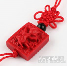 Cinnabar pendant,20mm Chinese zodiac with chinese knot,Red,Sold by each.