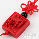 Cinnabar pendant,20mm Chinese zodiac with chinese knot,Red,Sold by each.