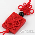 Cinnabar pendant,20mm Chinese zodiac with chinese knot,Red,Sold by each.